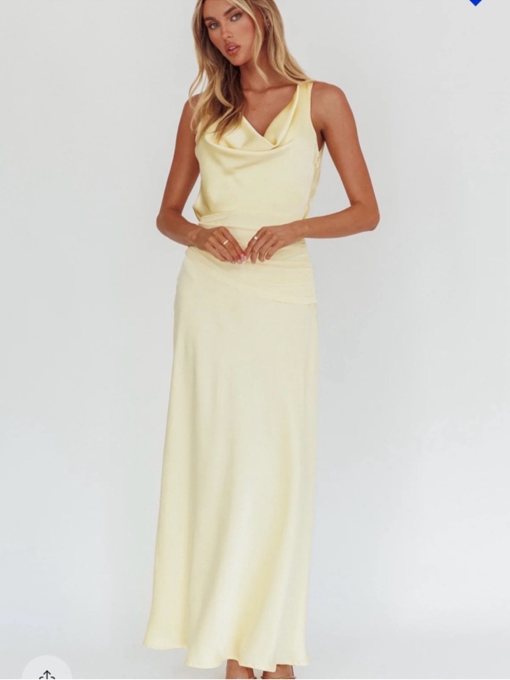 Selfie Leslie Isabella Open Cowl Back Maxi Dress Butter Yellow - Size M